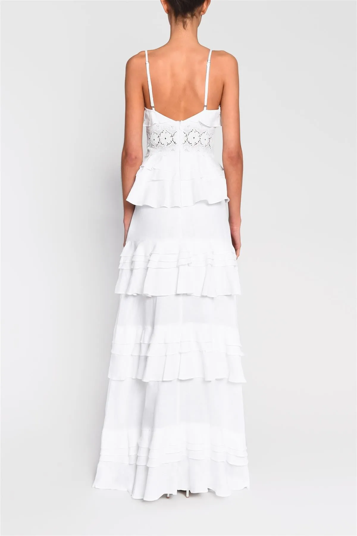 Sophia White Plunge Front Tiered Ruffle Maxi-Dress sold by True Decadence product image thumbnail 2