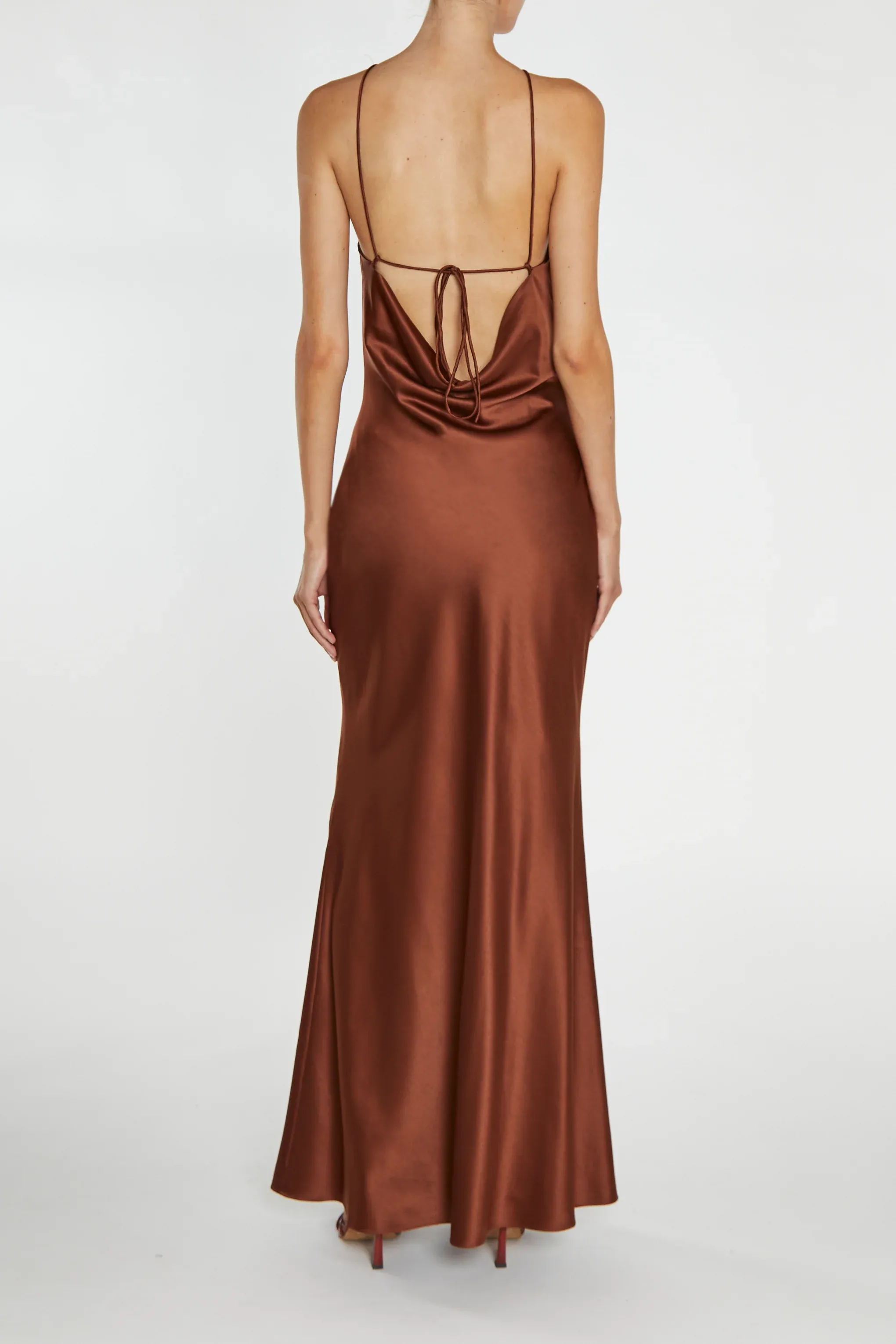 Hailey Chocolate-Brown Halterneck Cross-Back Maxi Dress sold by True Decadence product image thumbnail 2