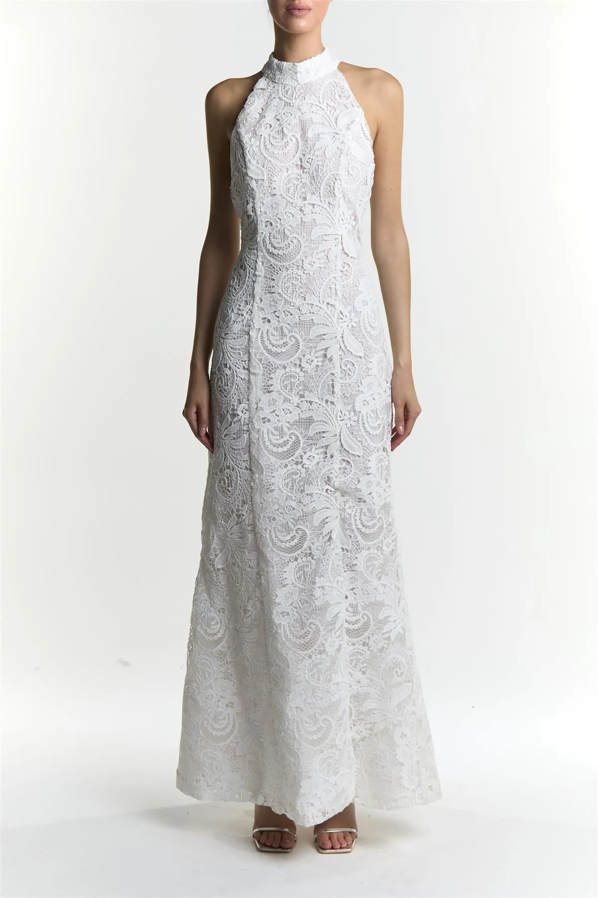 Lilith White Halter Maxi Dress with Split sold by True Decadence