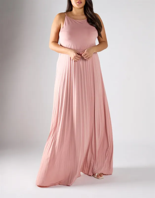 True Decadence Curve Dusty Pink A-Line Maxi Pleated Dress sold by True Decadence