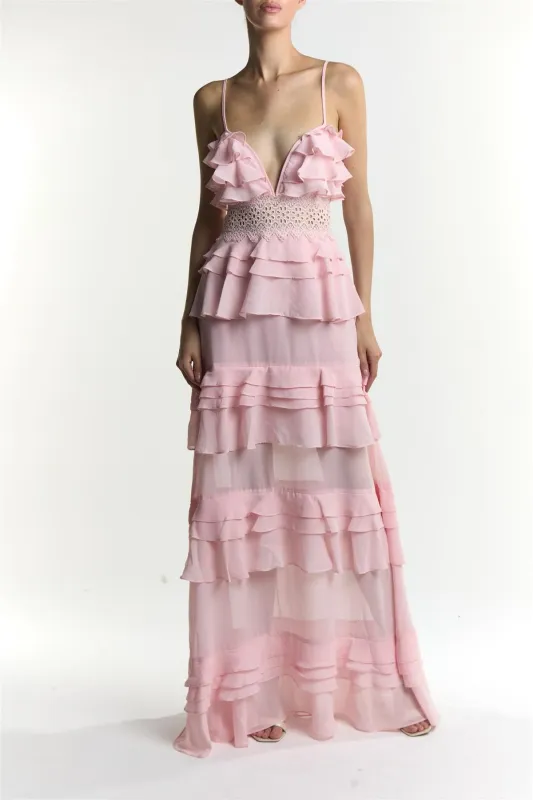 Sophia Dusty Pink Tiered Ruffle Maxi Dress made by True Decadence