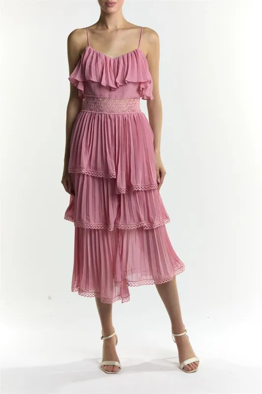 Marie Rose Pink Frill Midaxi Dress made by True Decadence