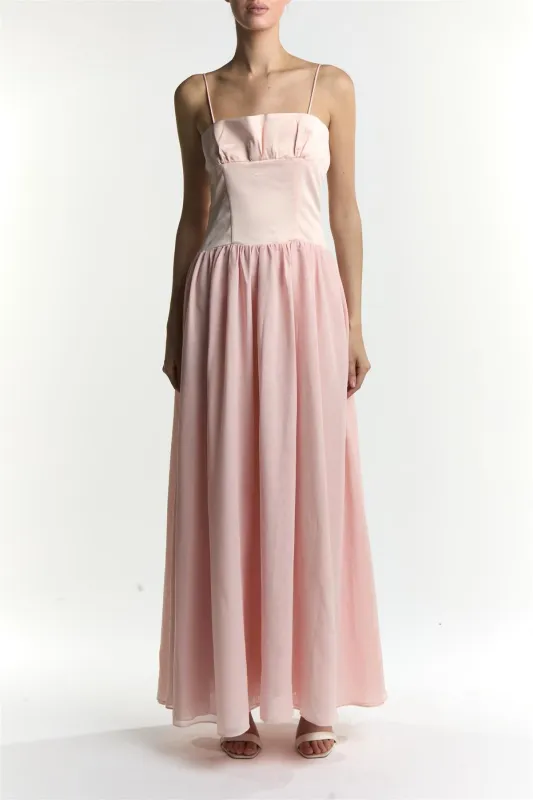 Anya Pale Pink Corset Dropped Waist Maxi Dress made by True Decadence