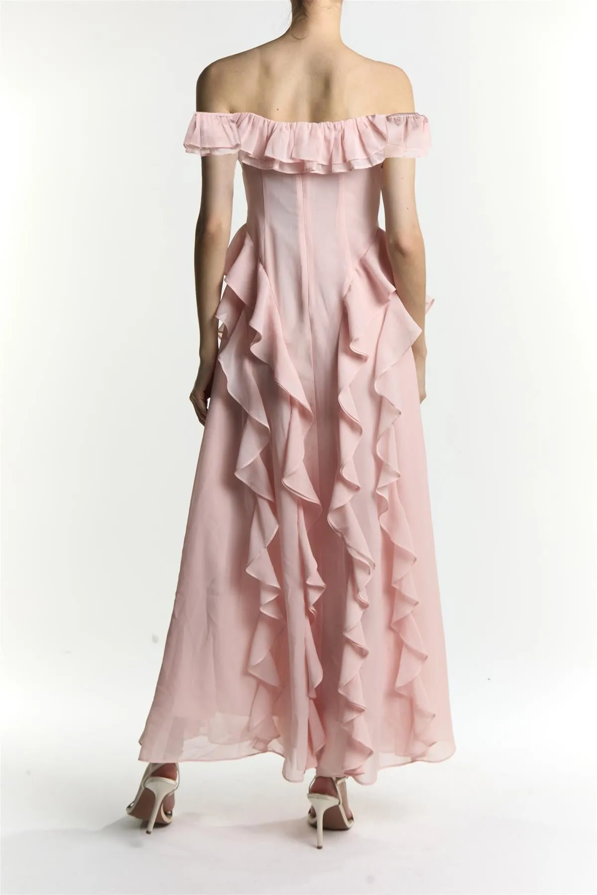 Ari Pale Pink Bardot Ruffle Maxi Dress sold by True Decadence product image thumbnail 2