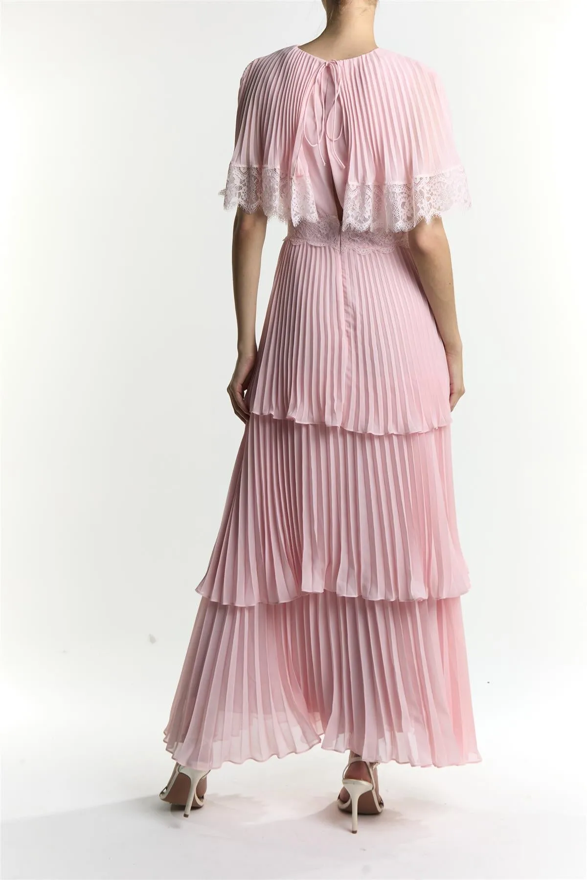 Julie Dusty Pink Pleated Lace Maxi Dress sold by True Decadence product image thumbnail 2