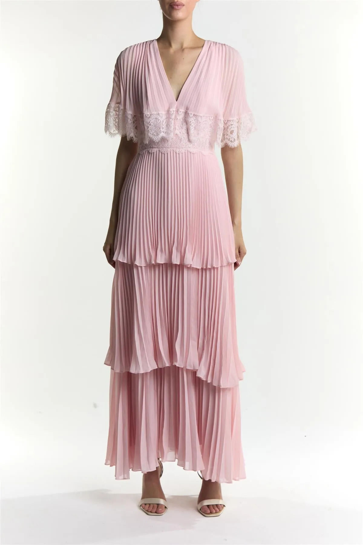 Julie Dusty Pink Pleated Lace Maxi Dress sold by True Decadence product image thumbnail 3