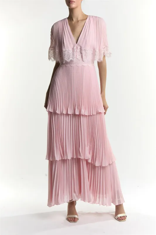Julie Dusty Pink Pleated Lace Maxi Dress made by True Decadence