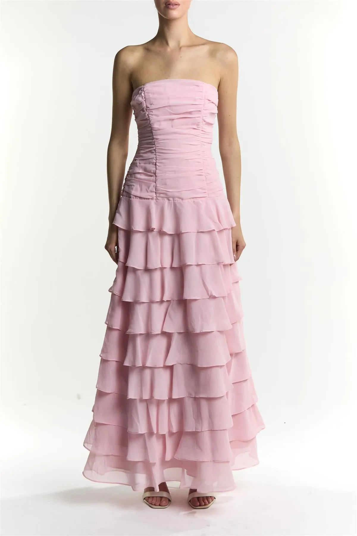 Zora Dusty Pink Bandeau Ruffle Maxi Dress sold by True Decadence product image thumbnail 3