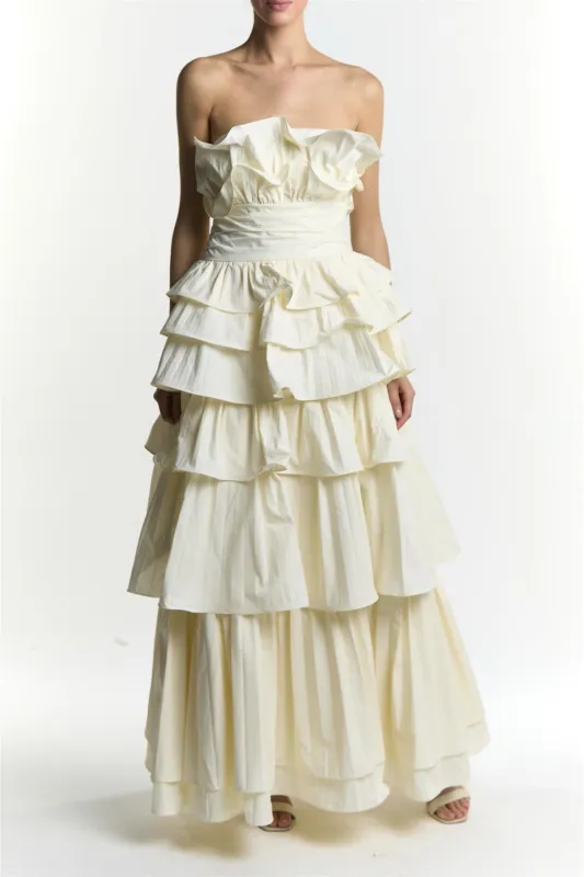 Lia Cream Ruffle Bandeau Maxi Dress made by True Decadence