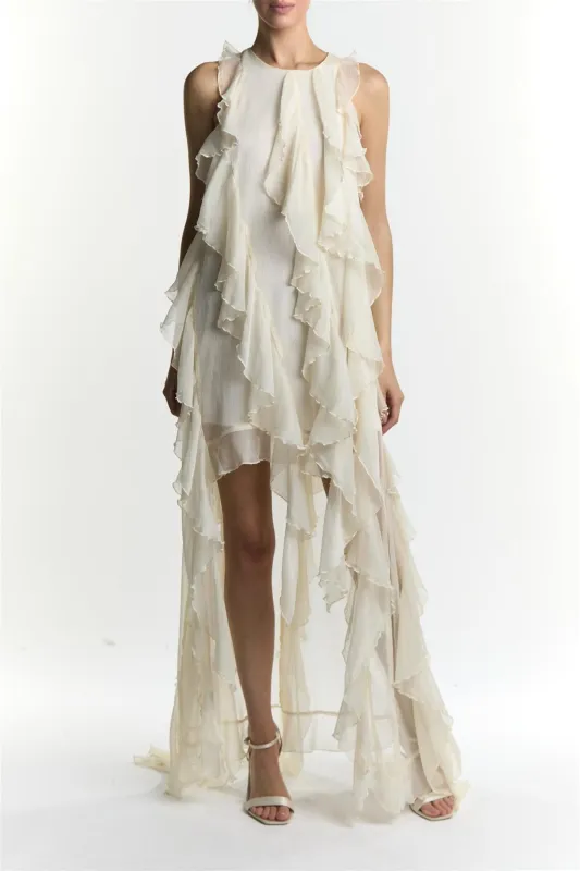 Liv Cream Ruffle High Neck Maxi Dress made by True Decadence