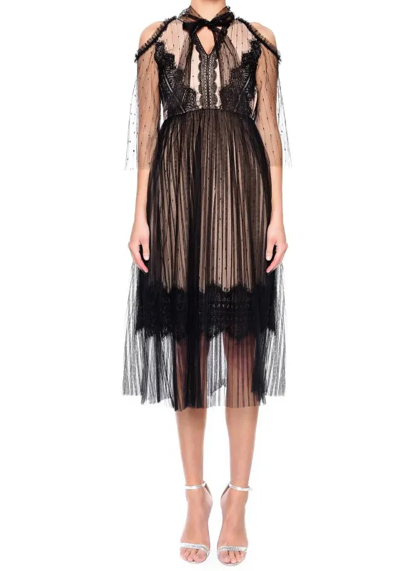 Arleth Black Nude Tulle Midi Dress made by True Decadence