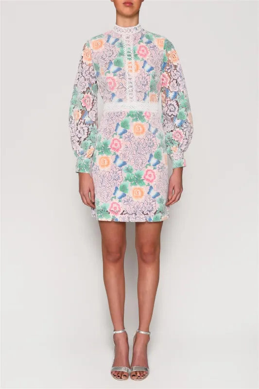 Pastel Floral Lace High Neck Mini-Dress made by True Decadence