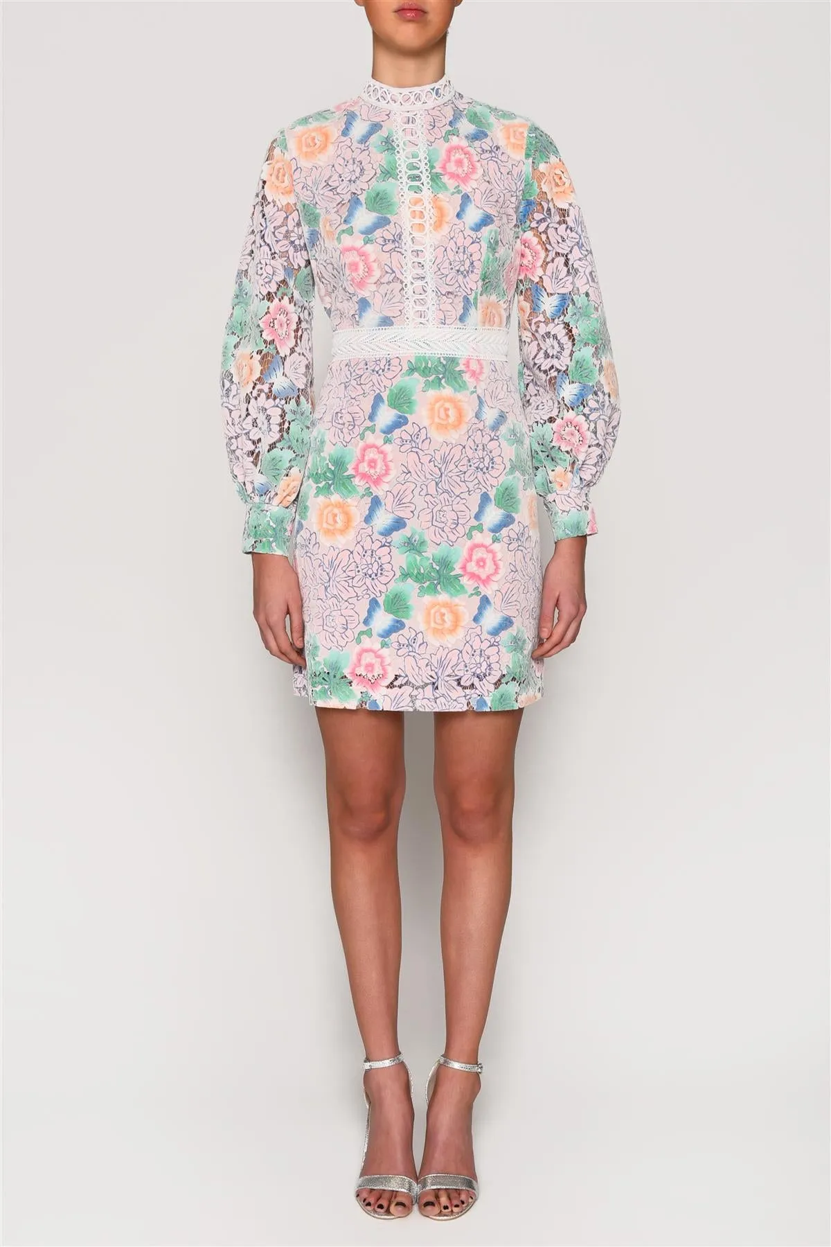 Pastel Floral Lace High Neck Mini-Dress sold by True Decadence