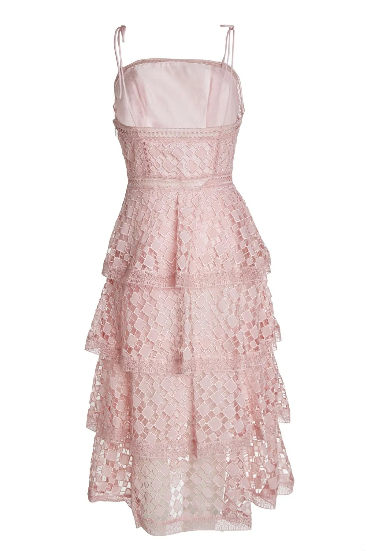 Bella Pink Organza Cutwork Strappy Tiered Midi Dress sold by True Decadence product image thumbnail 2