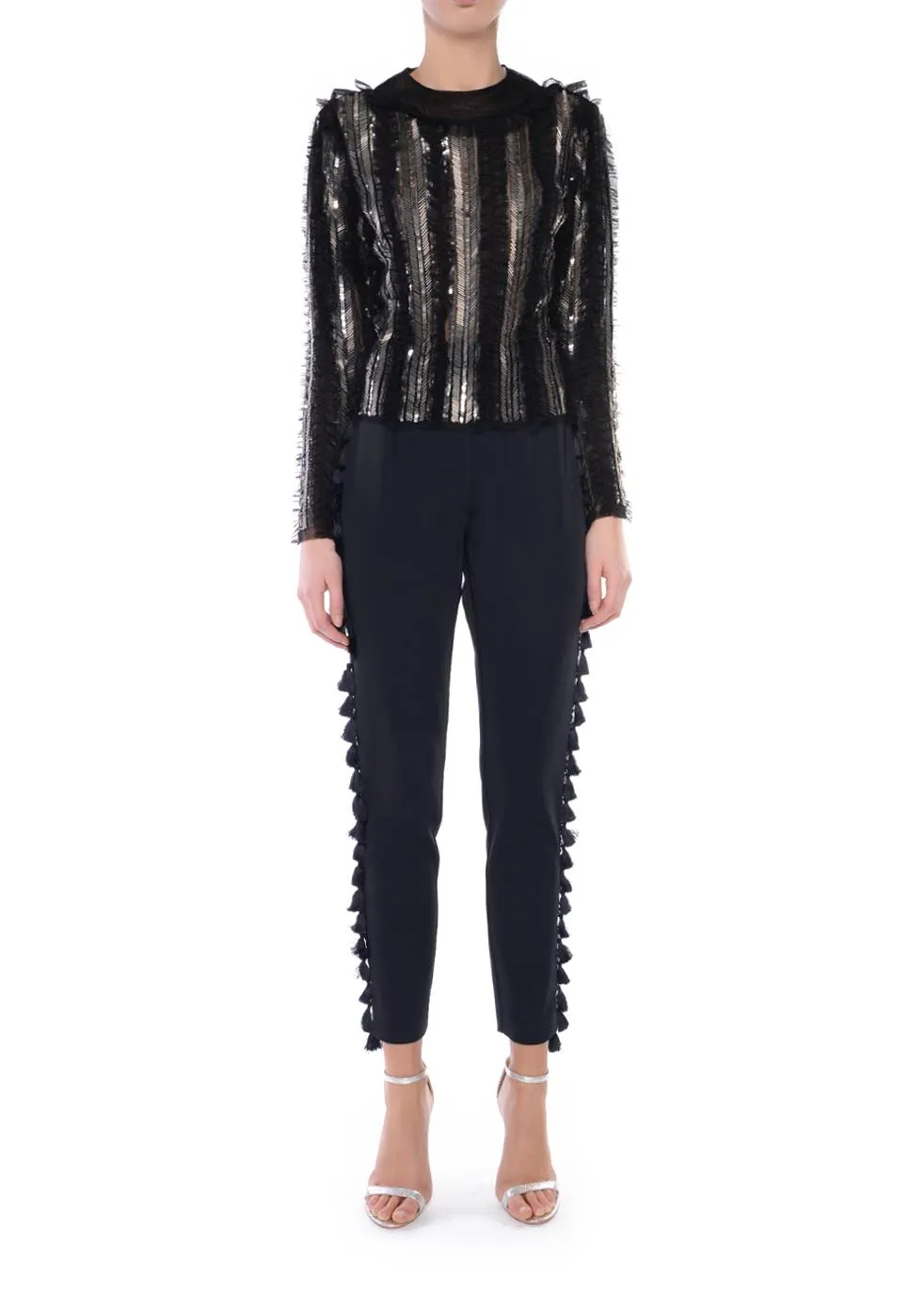 Tori Black Tassel Tailored Trousers sold by True Decadence