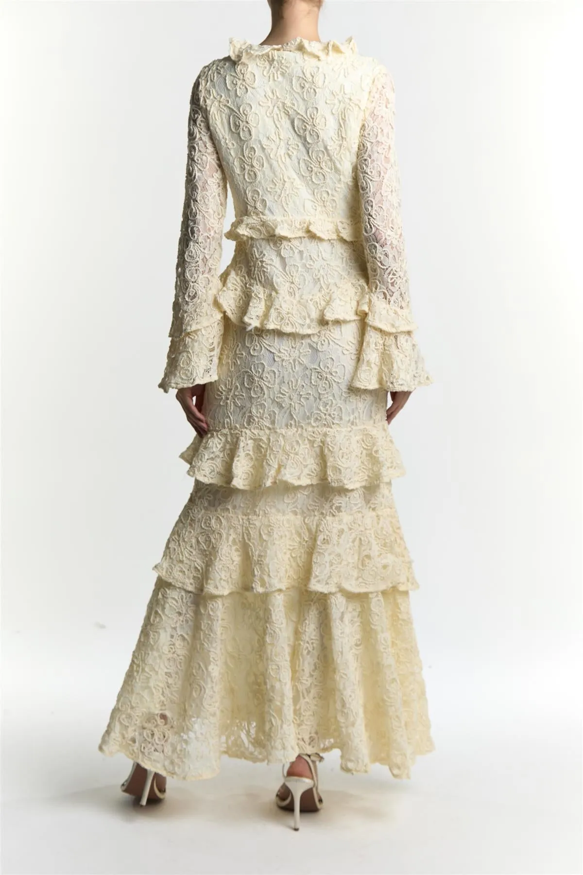 Abby Cream Ruffle Lace Up Maxi Dress sold by True Decadence product image thumbnail 2