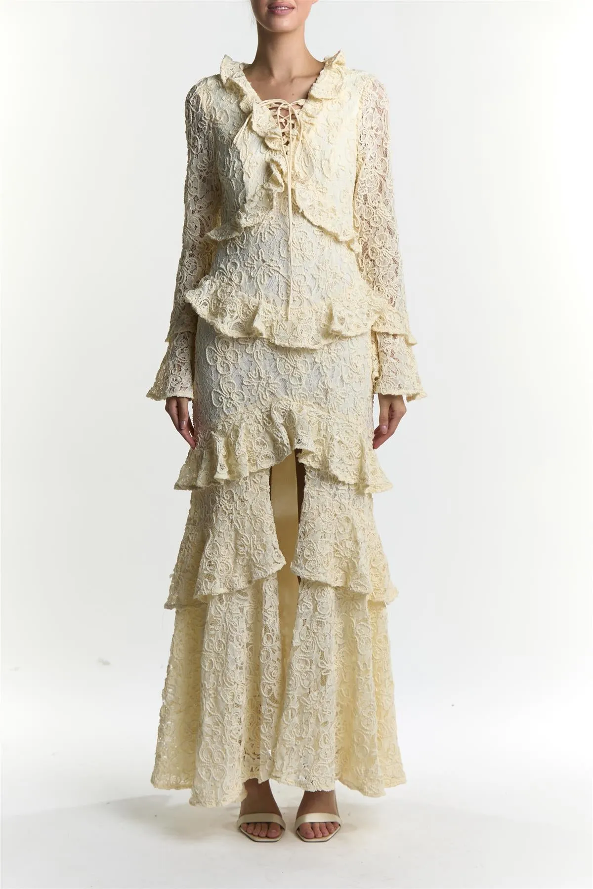 Abby Cream Ruffle Lace Up Maxi Dress sold by True Decadence product image thumbnail 3