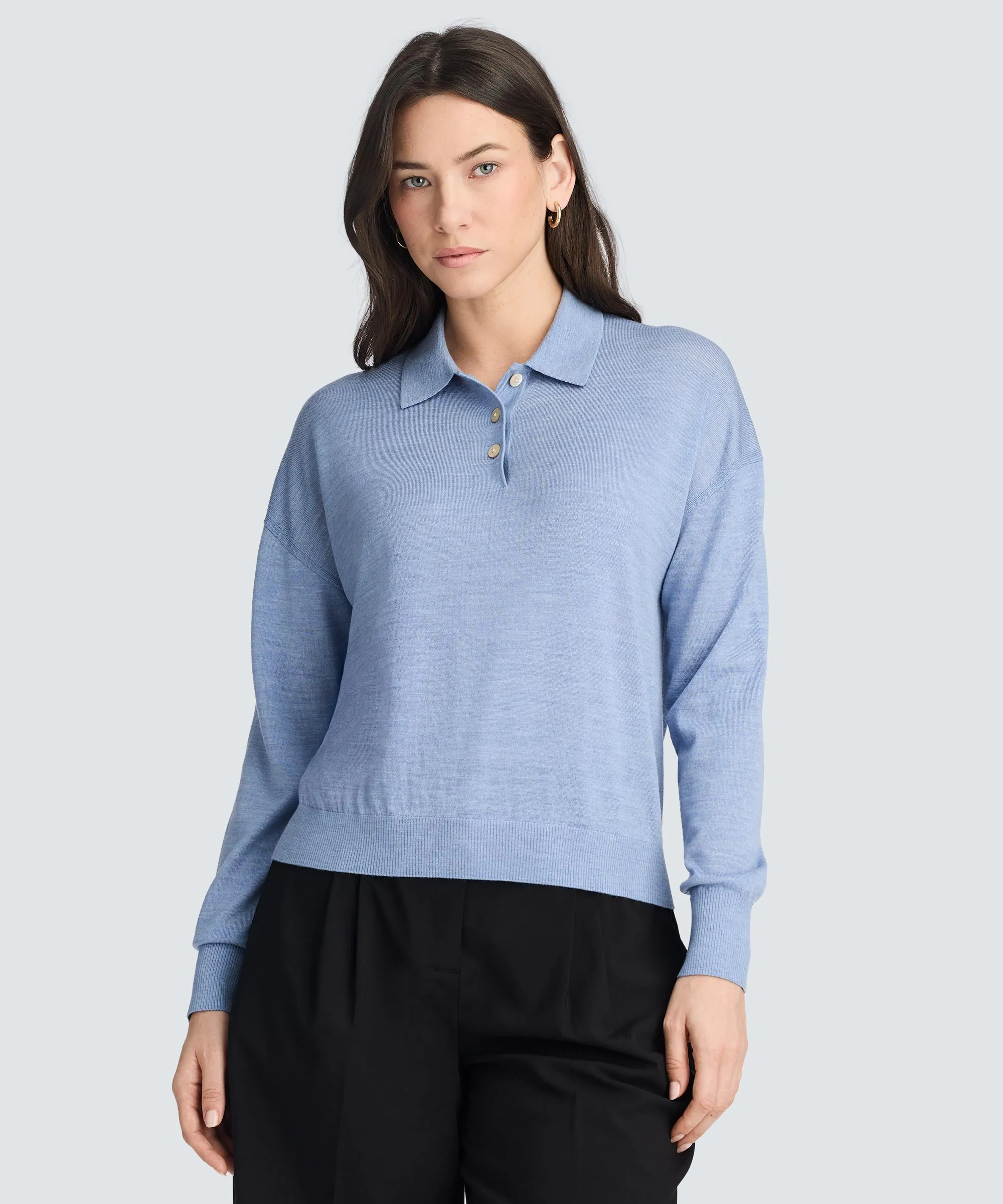 Women’s Long Sleeve Fine Knit Polo sold by Unbound Merino
