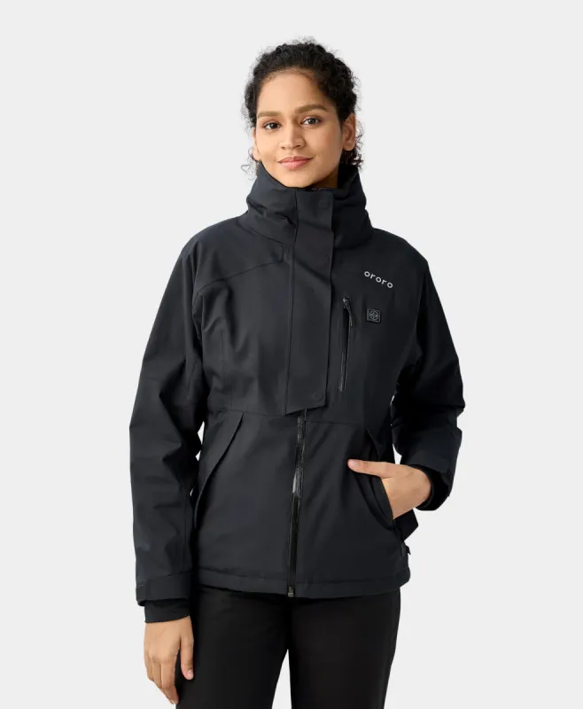 Women's Waterproof Heated Ski Jacket - Black/Blue sold by Ororo