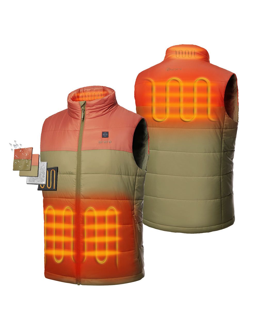 Final Sale - Men's Classic Heated Vest - Persimmon & Olive Green sold by Ororo product image thumbnail 2