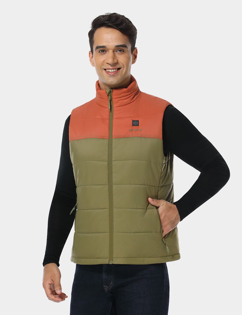Final Sale - Men's Classic Heated Vest - Persimmon & Olive Green sold by Ororo product image thumbnail 3