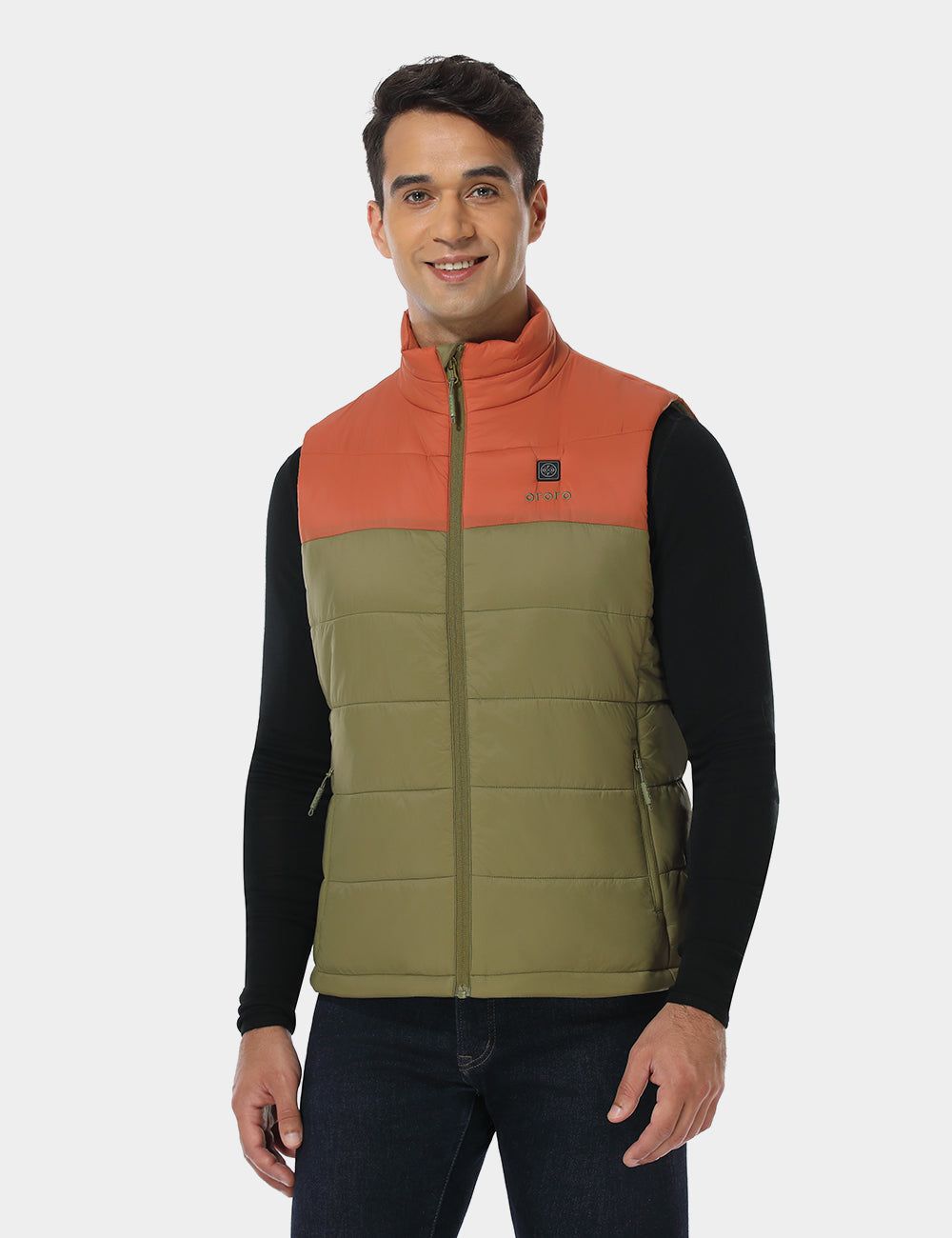 Final Sale - Men's Classic Heated Vest - Persimmon & Olive Green sold by Ororo