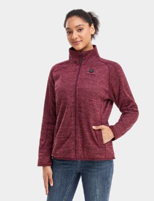Women's Heated Full-Zip Fleece Jacket - Maroon sold by Ororo
