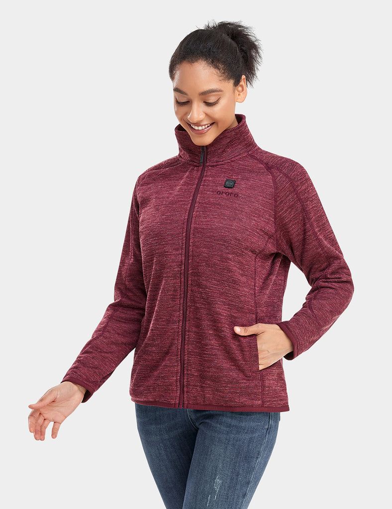 Women's Heated Full-Zip Fleece Jacket - Maroon sold by Ororo product image thumbnail 3
