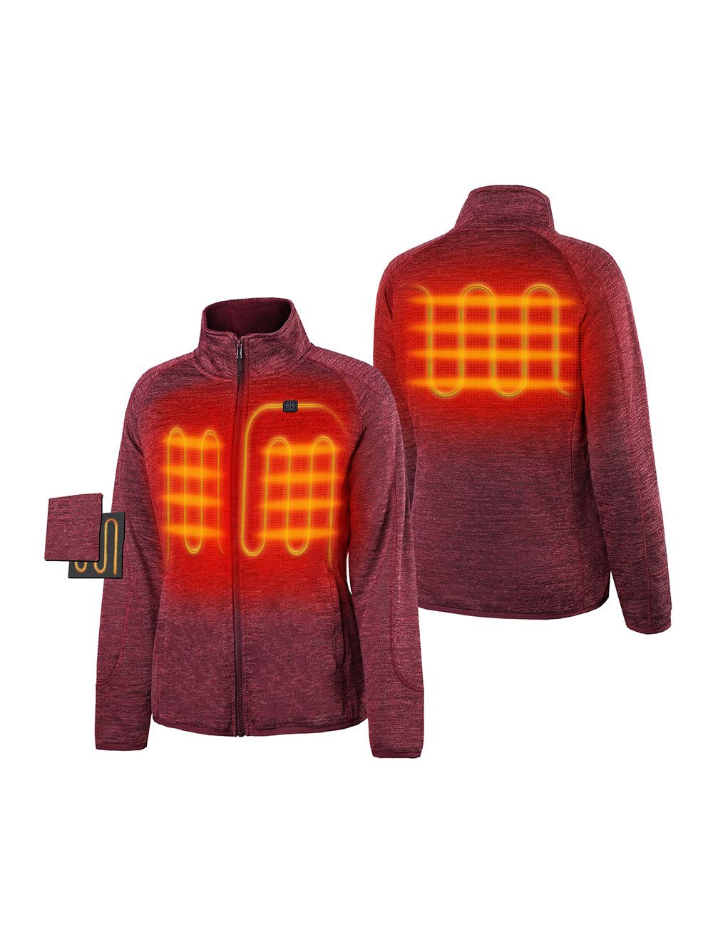 Women's Heated Full-Zip Fleece Jacket - Maroon sold by Ororo product image thumbnail 2