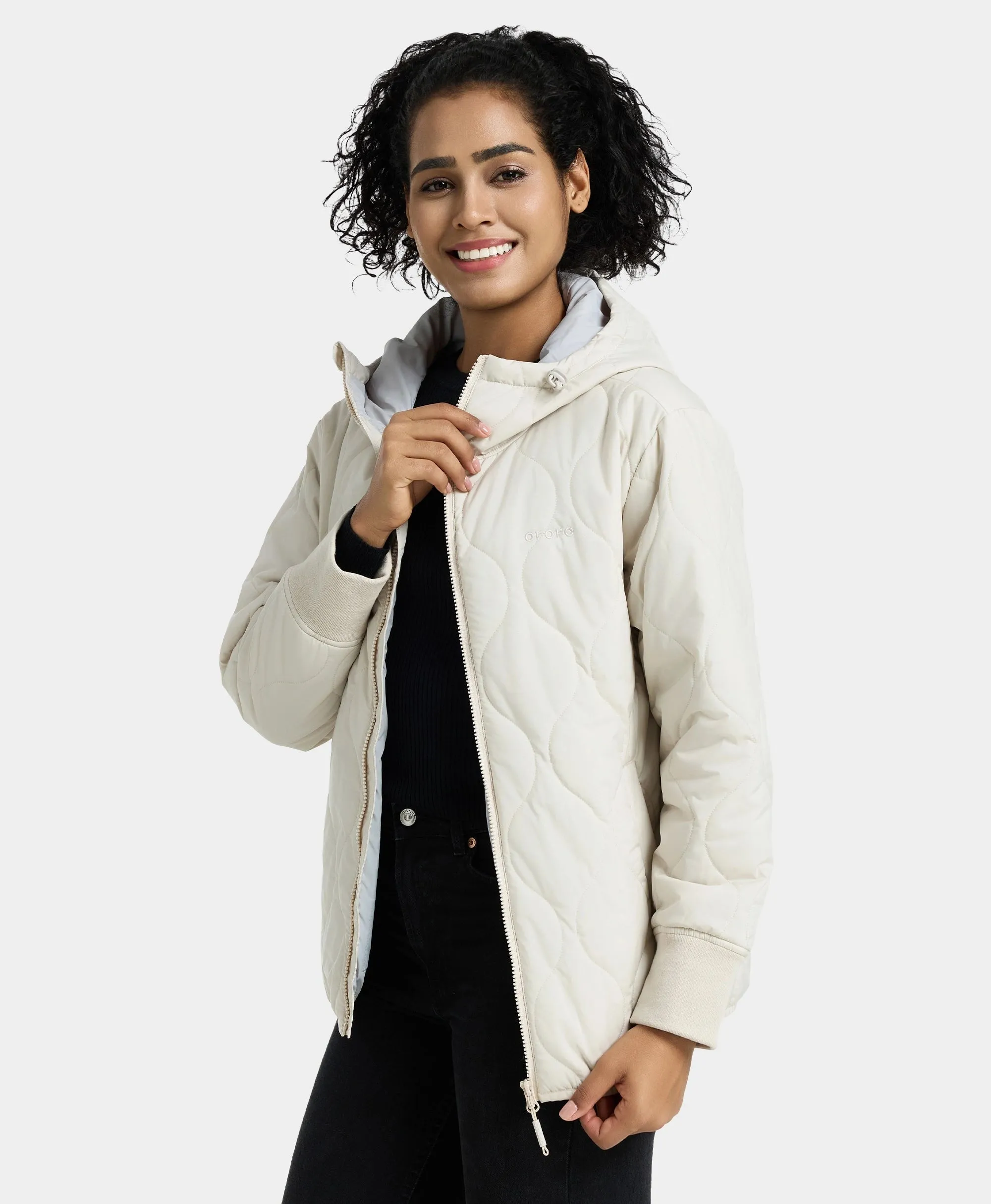 Stargazer Women's Heated Quilted Hoodie Jacket - Beige sold by Ororo product image thumbnail 3