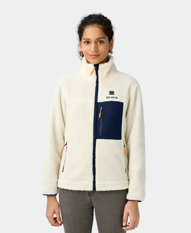 Women's Colorblock Recycled Fleece Heated Jacket - White sold by Ororo