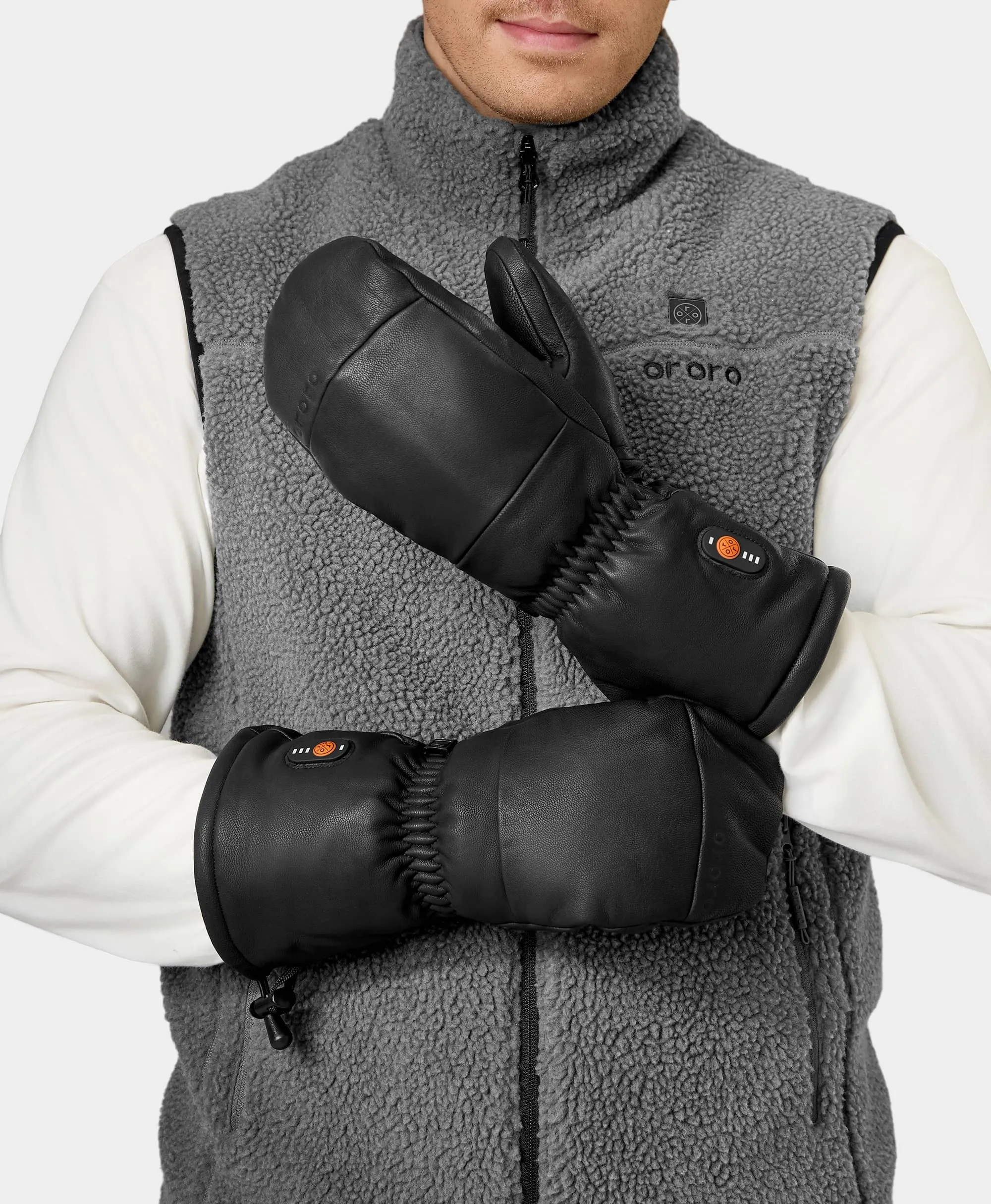 "Duluth" Unisex Heated Leather Chopper Mittens - Black sold by Ororo product image thumbnail 3