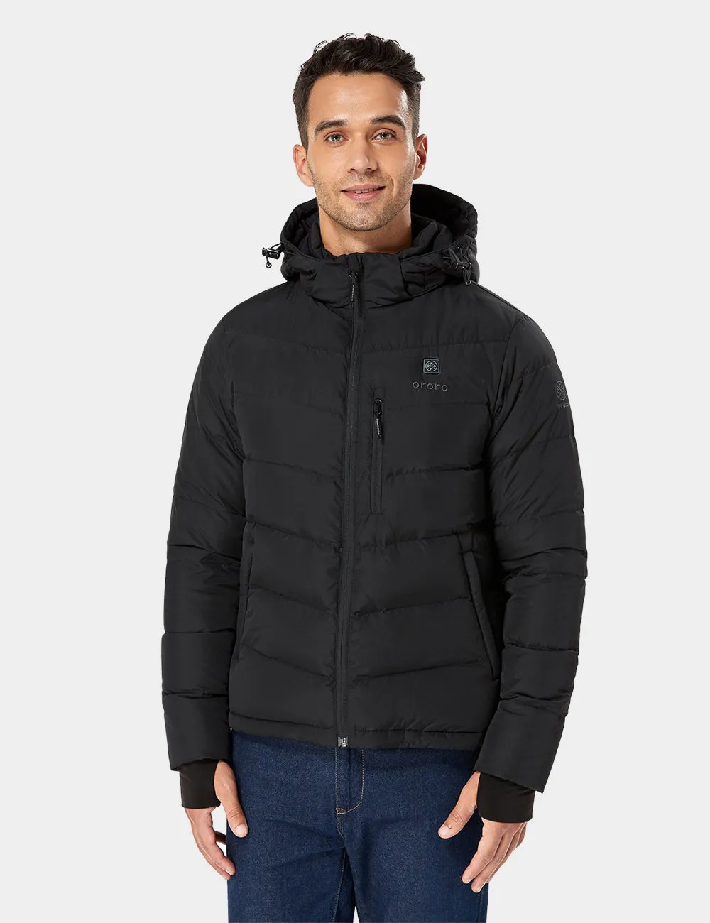 Men's Heated Down Jacket - Black (Apparel Only) sold by Ororo