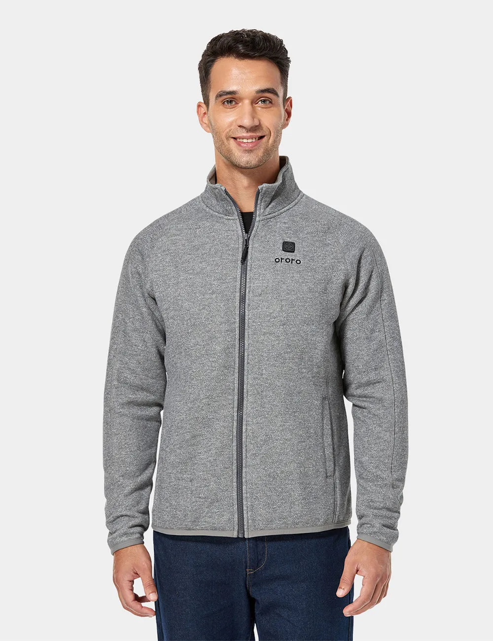 Men's Heated Full-Zip Fleece Jacket - Flecking Gray sold by Ororo