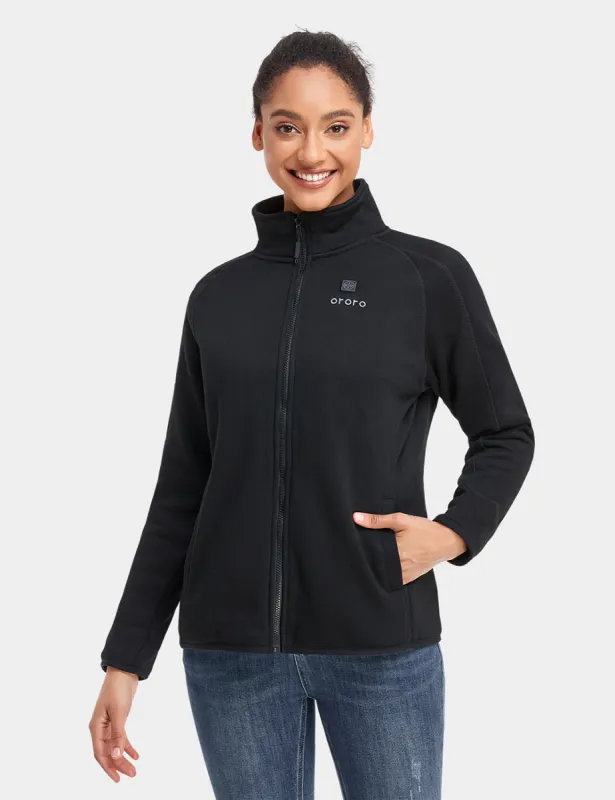 Women's Heated Full-Zip Fleece Jacket - Black sold by Ororo