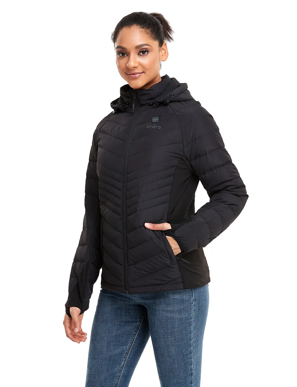 (Open-box) Women's Heated Down Jacket - Black/White (Battery Set Not Included) sold by Ororo product image thumbnail 3