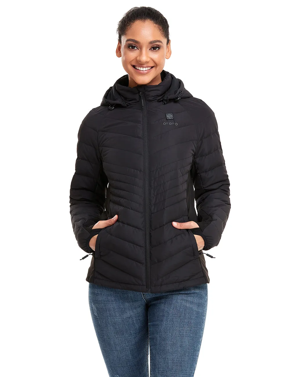 (Open-box) Women's Heated Down Jacket - Black/White (Battery Set Not Included) sold by Ororo product image thumbnail 2