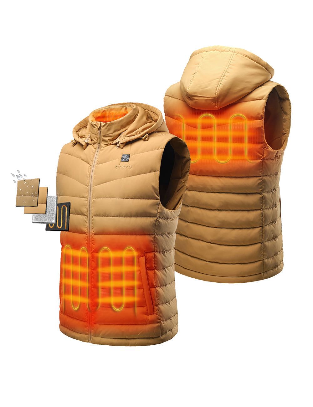 Testing - Men's Heated Lightweight Down Vest - Dark Khaki sold by Ororo product image thumbnail 2
