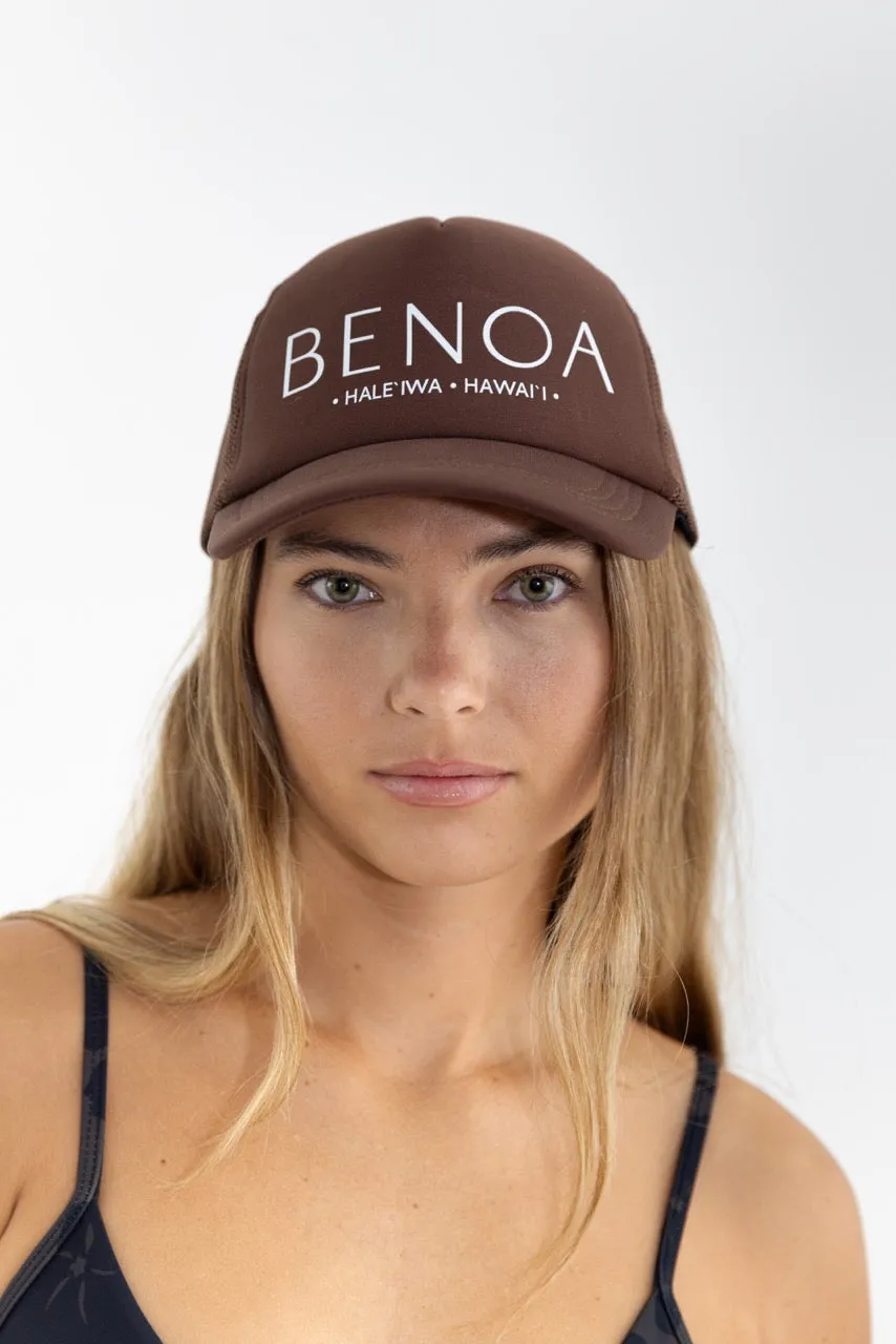Printed Trucker Hat - Brown w/ white sold by Benoa Swim