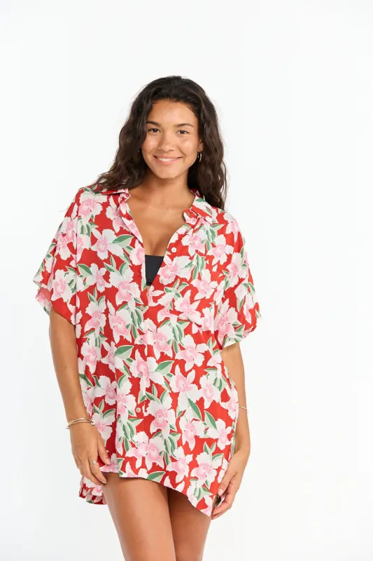 Aloha Shirt Dress - Vintage Orchid sold by Benoa Swim