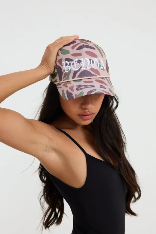 Embroidered Trucker Hat - Spotted Camo w/ White sold by Benoa Swim