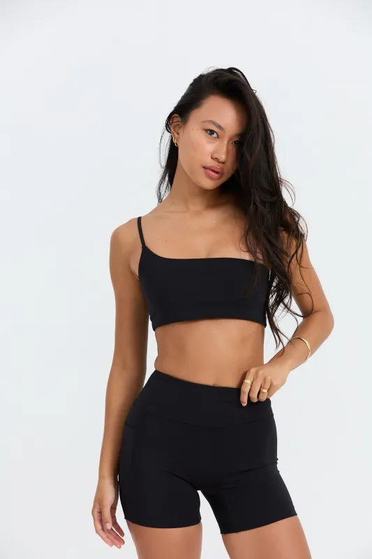 One Shoulder Sports Bra - Black sold by Benoa Swim