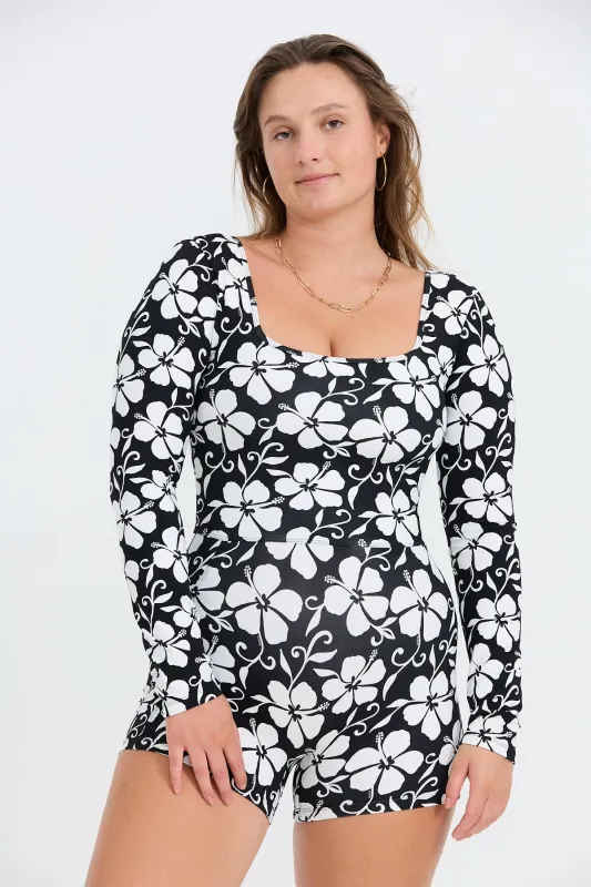 Long Sleeve Active Romper - Pupukea Black sold by Benoa Swim