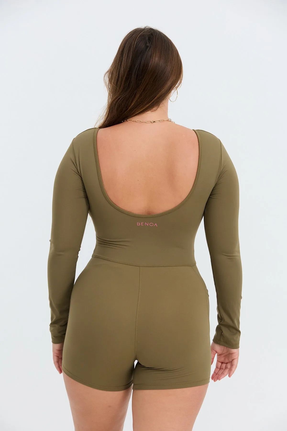 Long Sleeve Active Romper - Khaki sold by Benoa Swim product image thumbnail 2