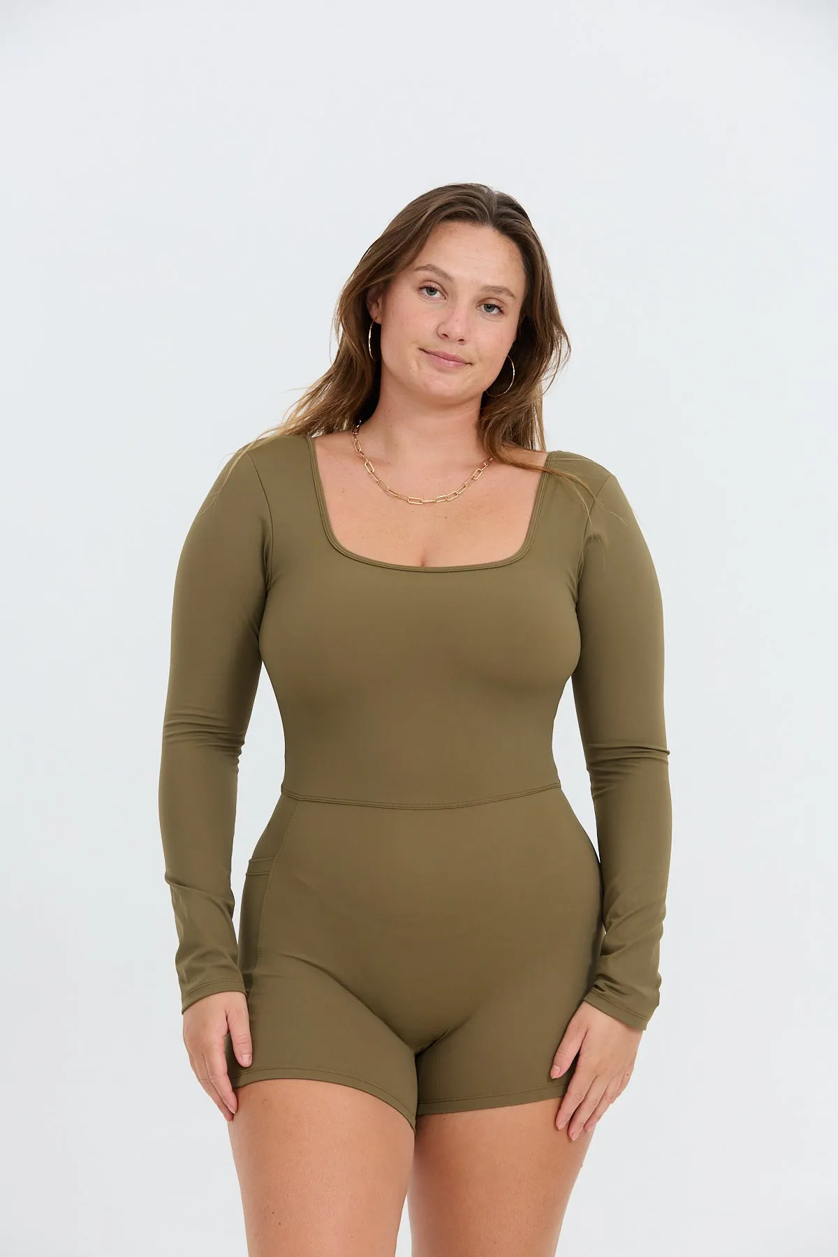 Long Sleeve Active Romper - Khaki sold by Benoa Swim