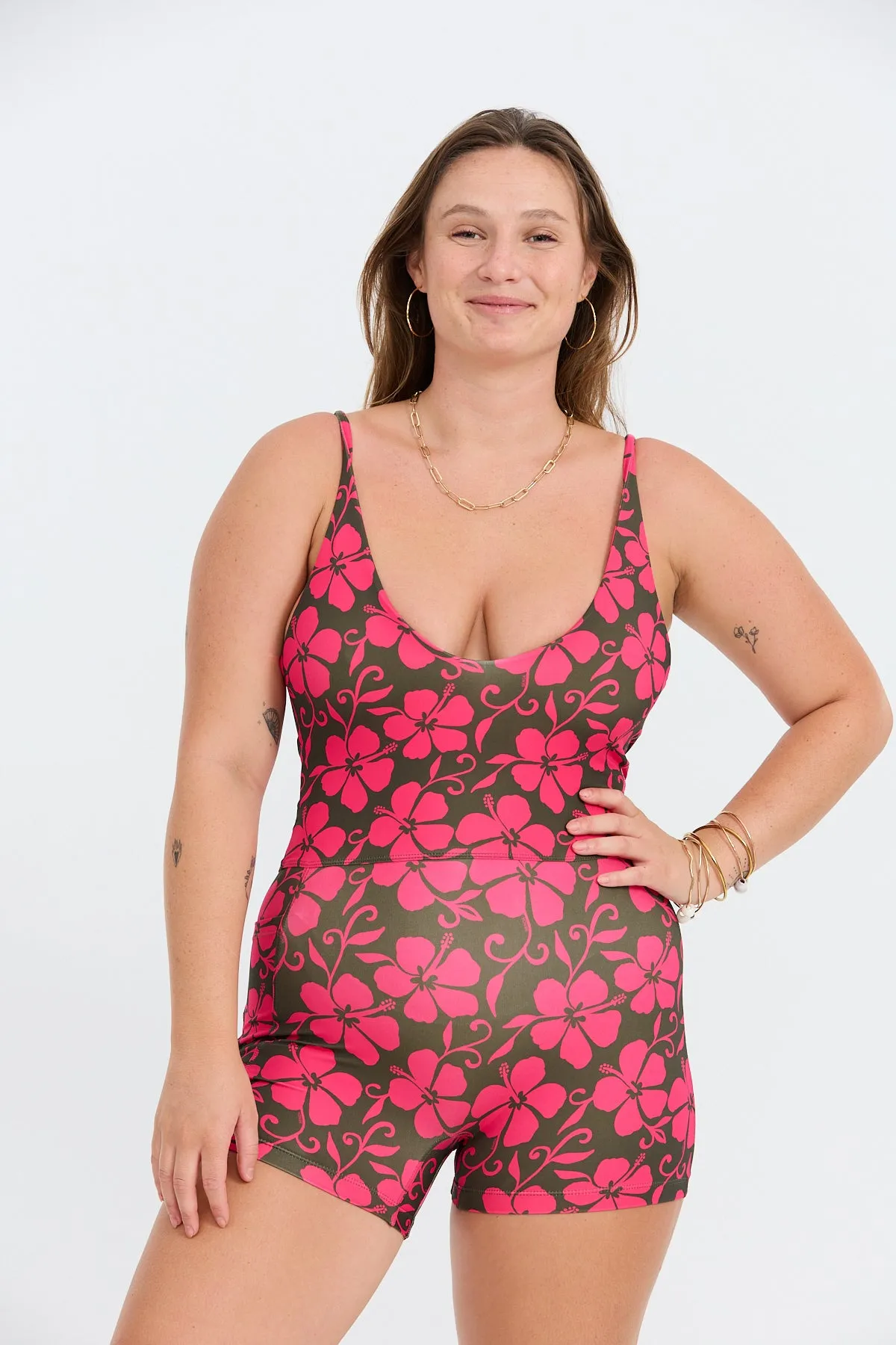 V-Neck Active Romper - Pupukea Pink sold by Benoa Swim