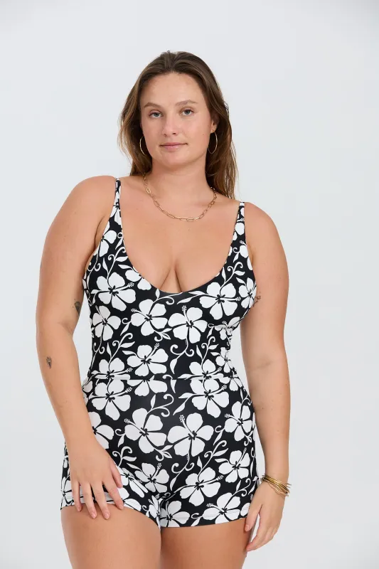 V-Neck Active Romper - Pupukea Black sold by Benoa Swim