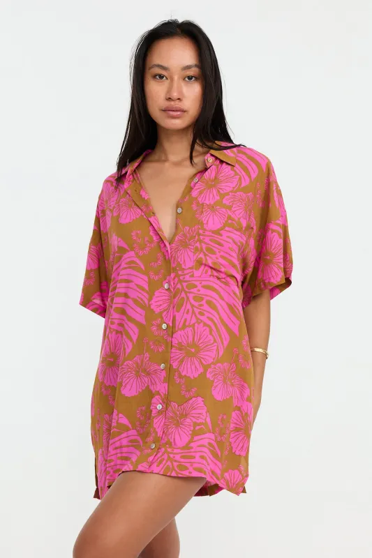 Aloha Shirt Dress - Garden sold by Benoa Swim