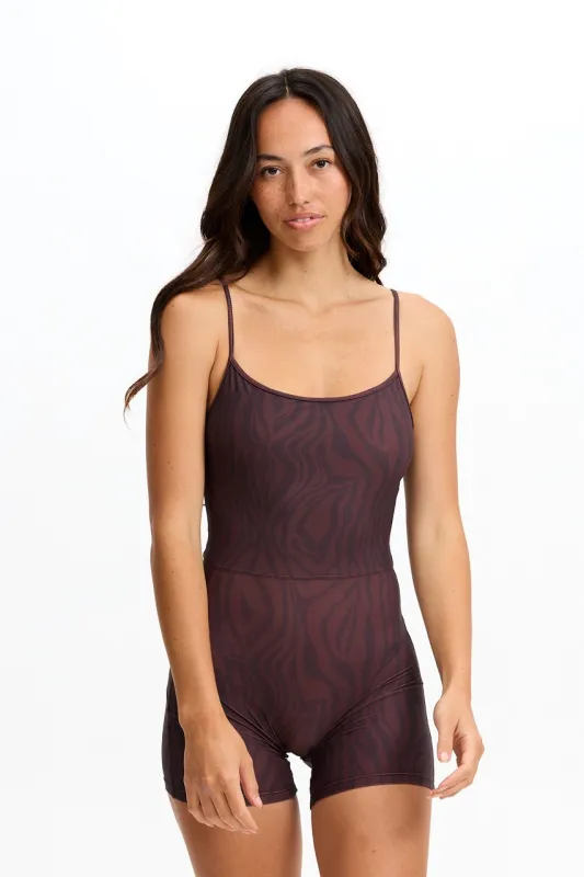 5" Active Romper - Chocolate Zebra sold by Benoa Swim