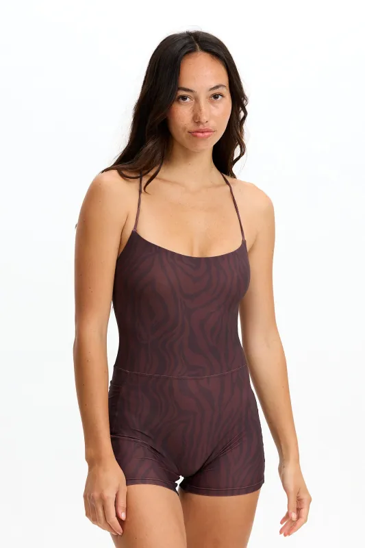 Cross-Back Active Romper - Chocolate Zebra sold by Benoa Swim